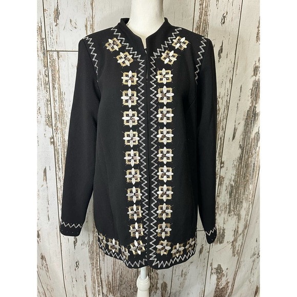 George Simonton Jackets & Blazers - Simonton Says by George Simonton Black/White/Tan Embroidered Jacket